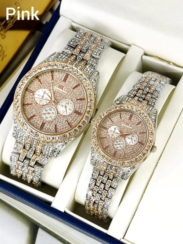 Luxury Diamond Couple Watches Set for Men & Women – Stainless Steel Matching Watches Gift for Couples in Pakistan