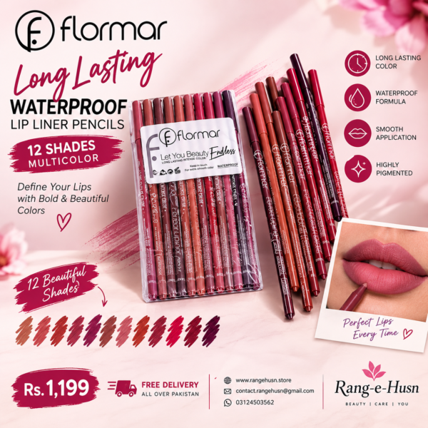 Flormar Long Lasting Waterproof Lip Liner Pencils – 12 Shades Multicolor